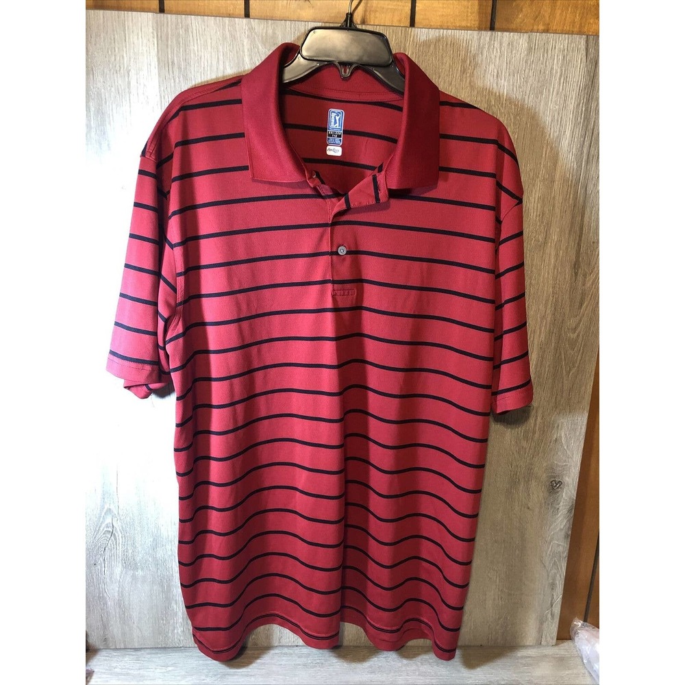 PGA Tour Golf Shirt Red With Black Stripes XXL Air Flux Short Sleeve 3 Button